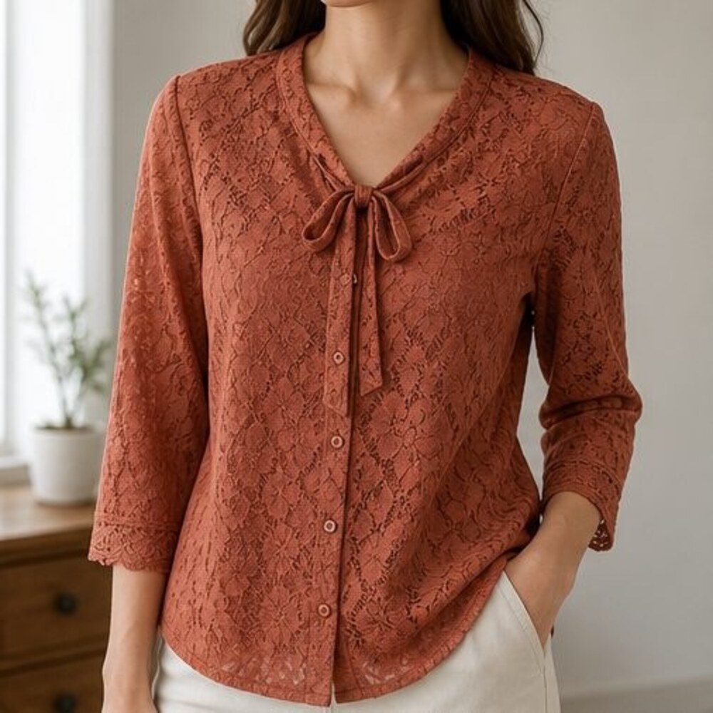 Rust Pleated Blouse - Picture 2 of 6